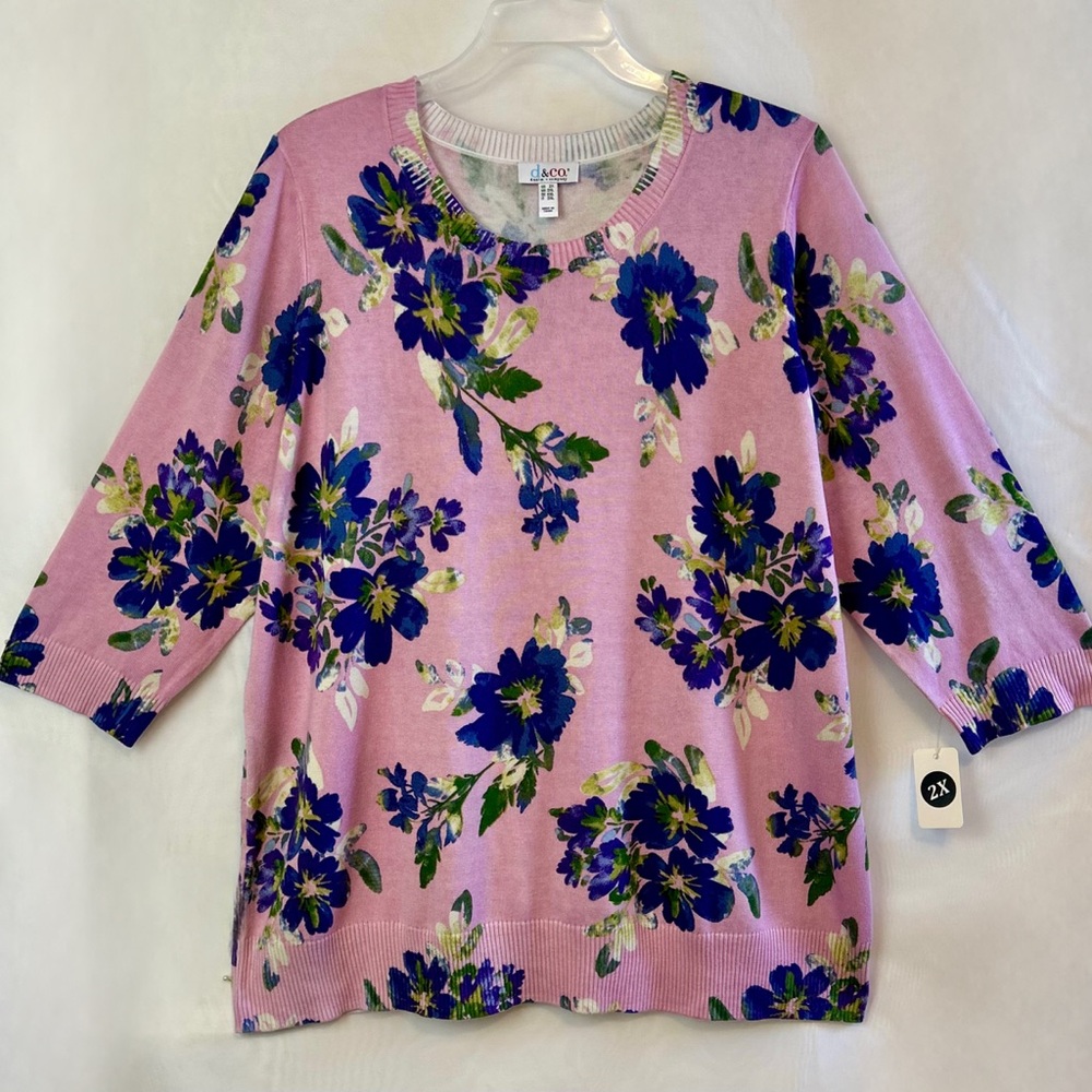 NWT Denim & Co Women’s Floral Print 3/4 Sleeve Sweater / 2XL